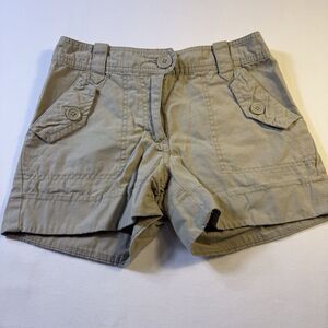 H&M Women's Shorts Size 2 Sewn Cuffs Button Khaki‎ Cotton Back Pockets Y2K
